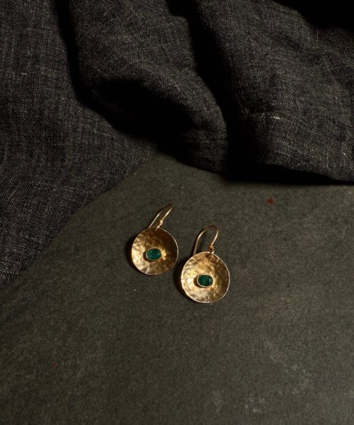Emerald Gold Disc Earrings