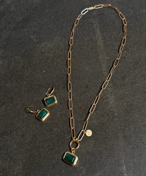 JANGU - Emerald Green Link Necklace - 80 cm